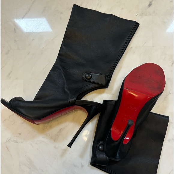 Christian Louboutin peep toe lamb skin soft black leather 36.5 booties - Picture 7 of 12